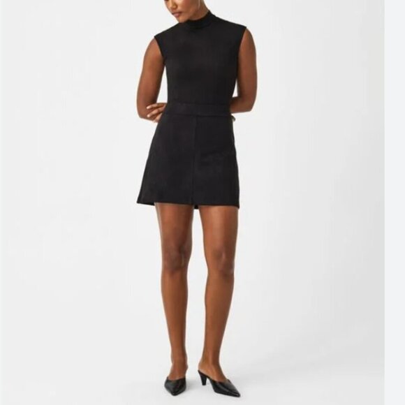 Spanx | NWT Faux Suede Mini Skirt A-Line Skort Built in Shorts Black Size XL - Picture 2 of 11